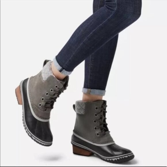 Sorel Women's Grey Black Slimpack II Lace Up Waterproof Winter Boots Size US 10 - Picture 1 of 6